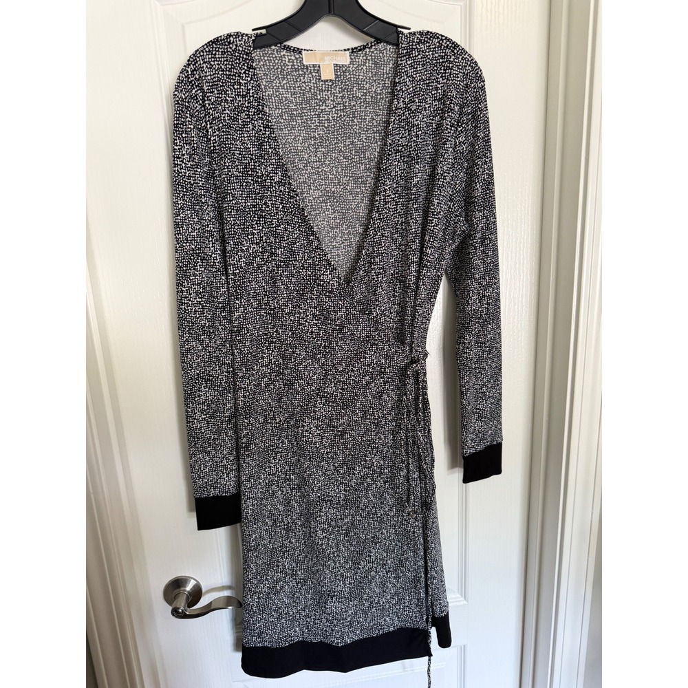 Michael Michael Kors‎ Black White Wrap Dress Women Long Sleeve Jersey EUC S